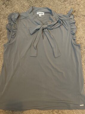 Calvin Klein Gray Bow Tie Ruffle Sleeveless Top